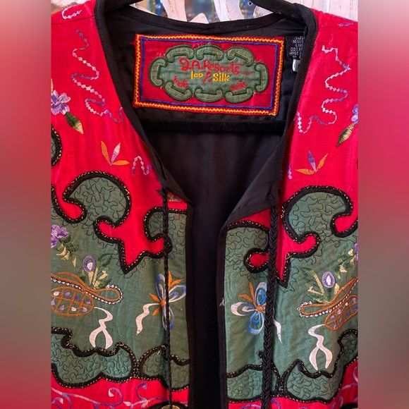 Rare Retro Embroidered Bedazzled Bright Colorful Vintage Silk Kimono Coat Jacket - Picture 9 of 13